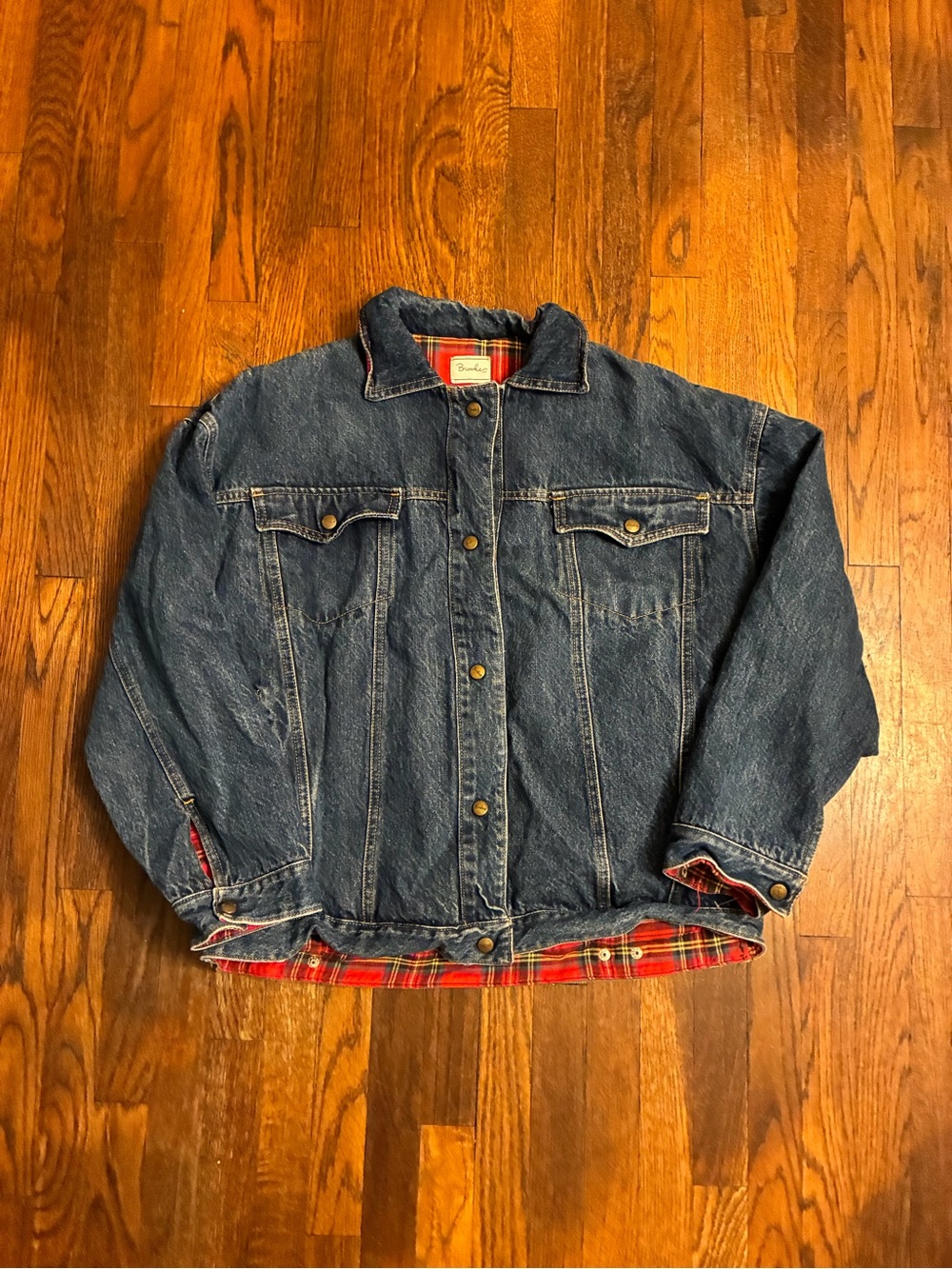 Vintage Brooke xx denim plaid lined jean jacket size large
